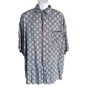 GENERRA RESERVE Men's Short Sleeve Button‎ Down Rayon Shirt Blue White XXL